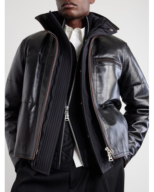 Sacai Black Leather Down Jacket for men
