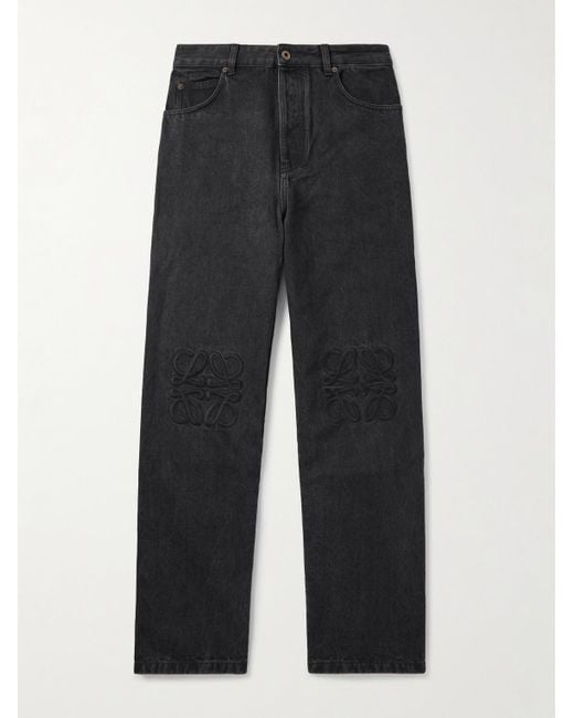 Jeans A Gamba Larga Con Logo Ricamato di Loewe in Black da Uomo