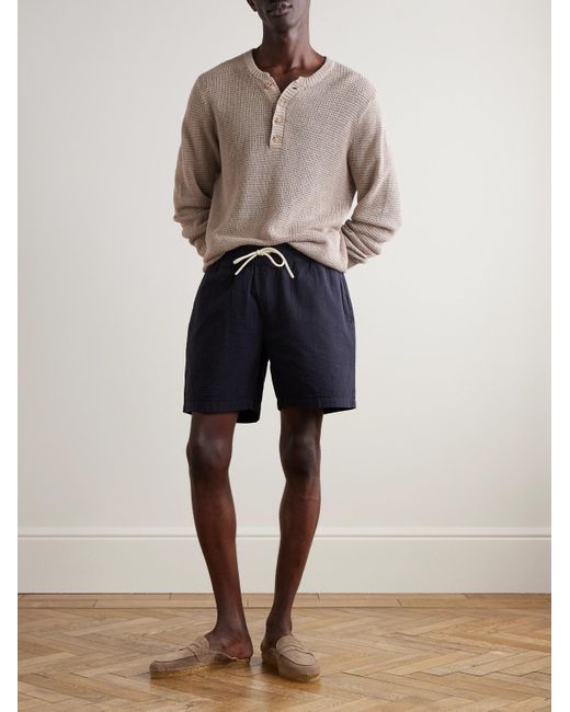 Portuguese Flannel Blue Atlantico Straight-Leg Cotton-Seersucker Drawstring Shorts for men