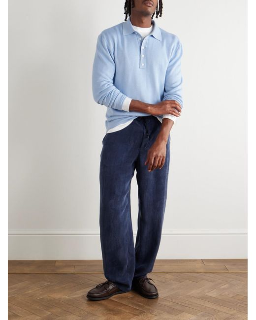Umit Benan Blue Sunset Slim-Fit Cashmere And Silk-Blend Polo Shirt for men