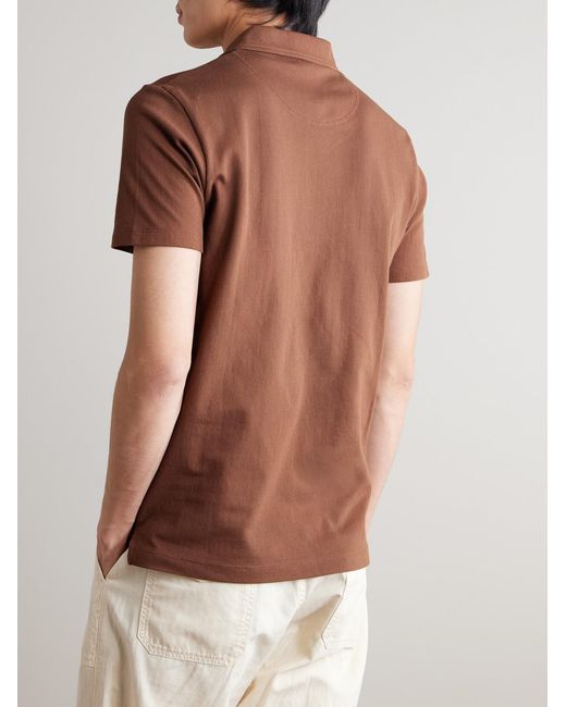 Sunspel Brown Riviera Cotton-Mesh Polo Shirt for men