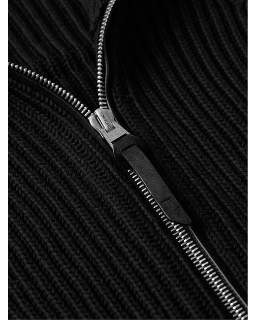 Tom Ford Black Slim-Fit Ribbed Silk And Cotton-Blend Zip-Up Cardigan for men