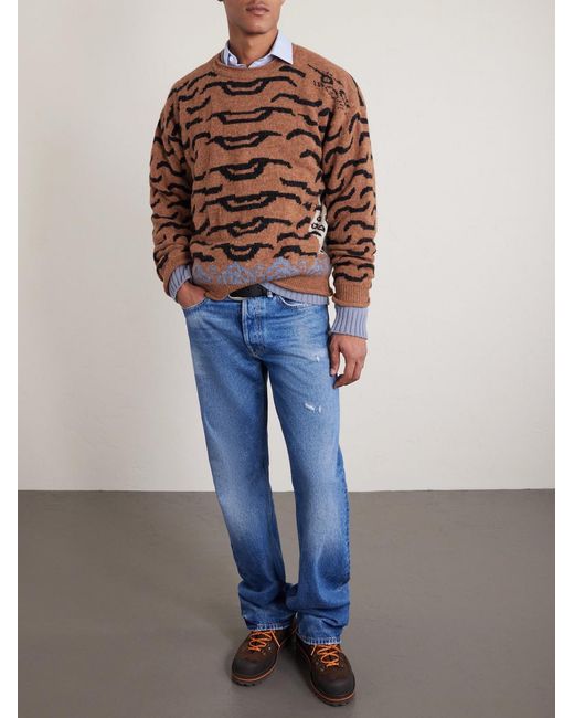 Kapital Brown Nepal Tiger Intarsia Wool-Blend Sweater for men