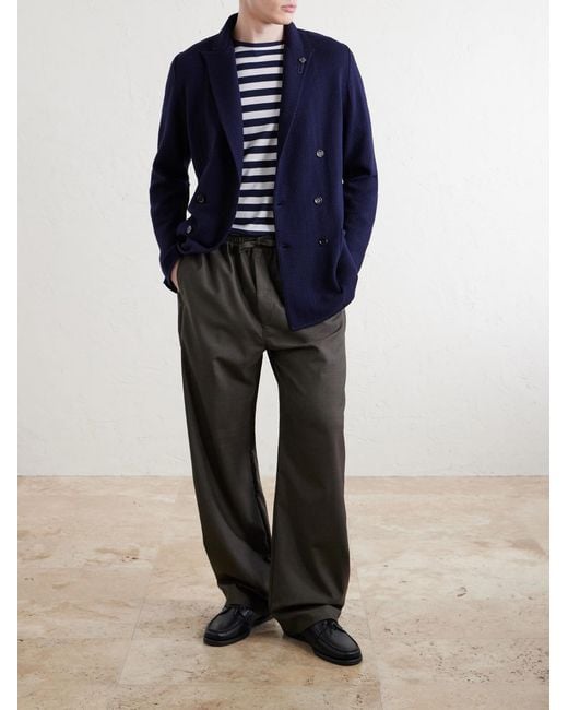 Lardini Blue Double-Breasted Knitted Virgin Wool Blazer for men