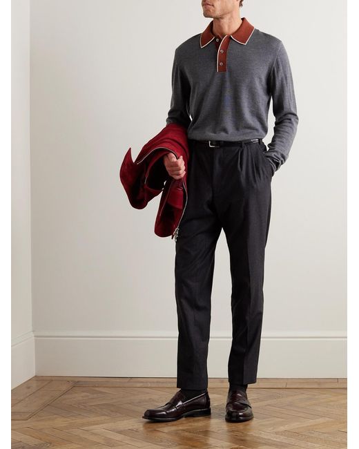 Mr P. Gray Colour-Block Merino Wool Polo Shirt for men