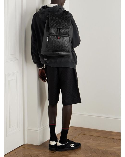 Gucci Black Arabella Logo-Debossed Leather Backpack for men