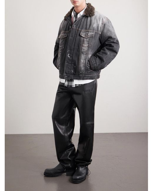Amiri Gray Logo-appliquéd Straight-leg Leather Trousers for men