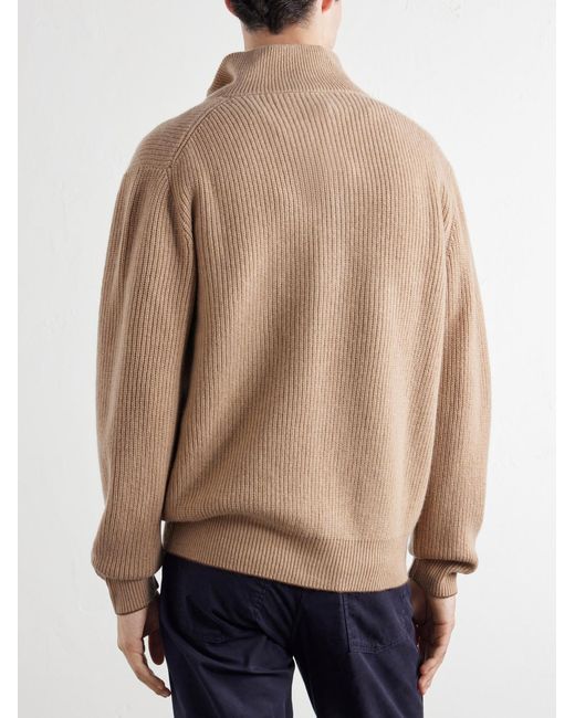 Canali Natural Wool And Cashmere-Blend Zip-Up Sweater for men