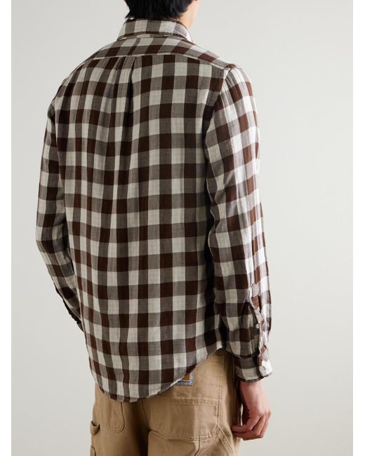 Polo Ralph Lauren Brown Button-Down Collar Logo-Embroidered Checked Cotton Shirt for men