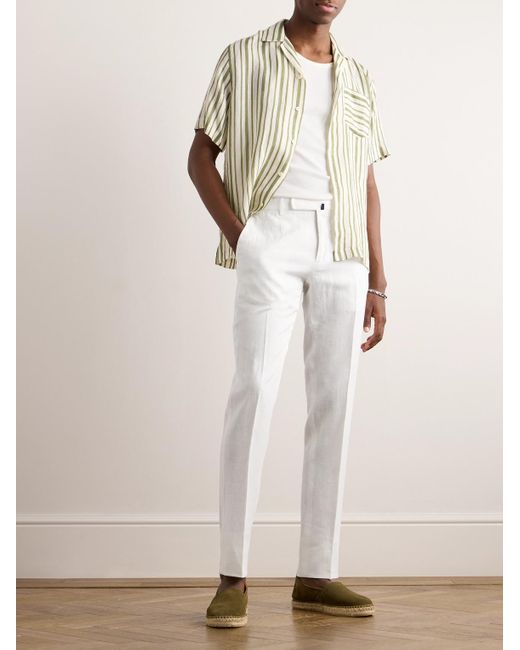 Incotex White Slim-fit Linen Trousers for men