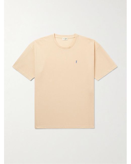 Saint Laurent T-Shirt aus Baumwoll-Piqué mit Logostickerei in Natural für Herren