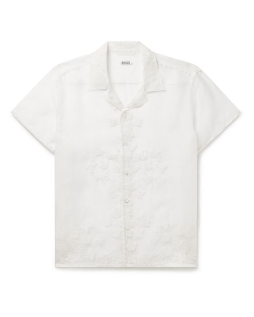 Bode White Ivy Camp-collar Embroidered Silk-organza Shirt for men