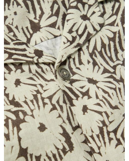 Desmond & Dempsey Gray Camp-collar Floral-print Linen Pyjama Set for men