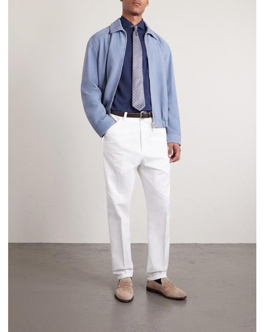 Brunello Cucinelli Blue Cutaway-collar Cotton Shirt for men