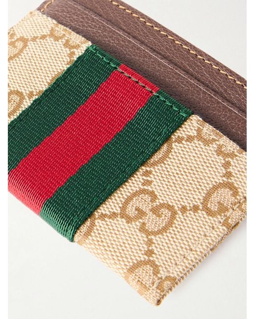 Gucci Natural Leather-Trimmed Monogrammed Canvas Cardholder for men