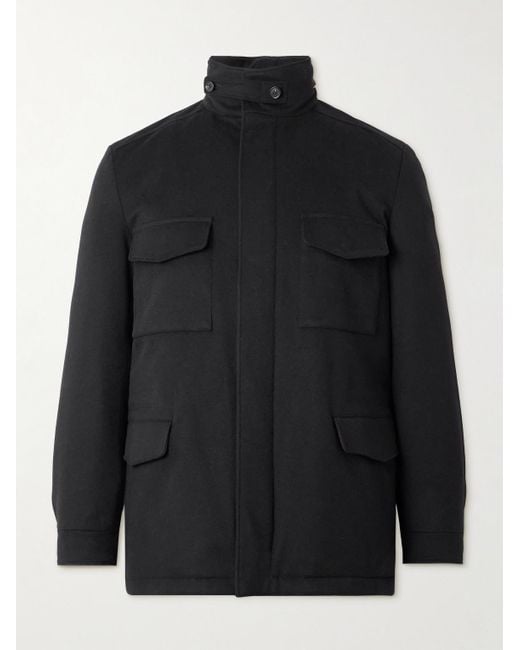 Loro Piana Black Traveller Padded Rain System Cashmere Field Jacket for men