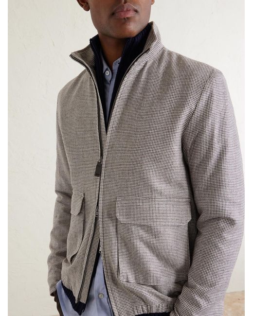Herno Gray Houndstooth Linen-blend Bomber Jacket for men