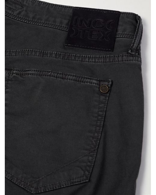 Incotex Black Slim-fit Straight-leg Cotton-blend Trousers for men