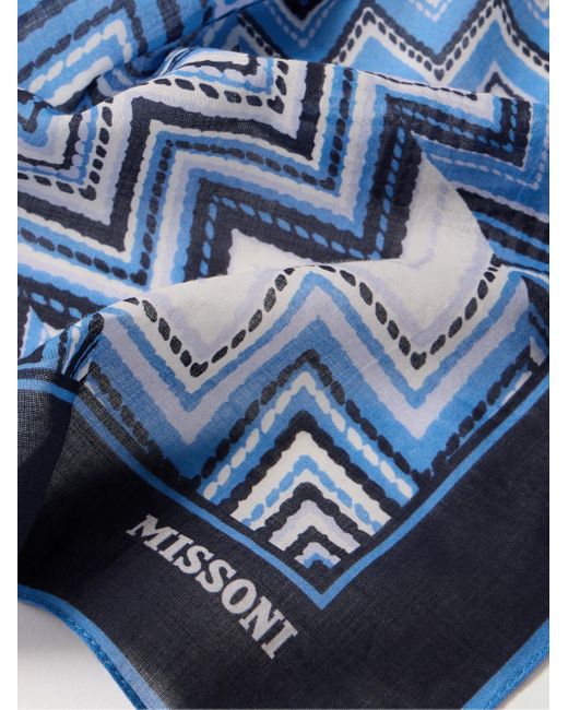 Missoni Einstecktuch aus bedrucktem Baumwoll-Voile mit Streifen in Blue für Herren