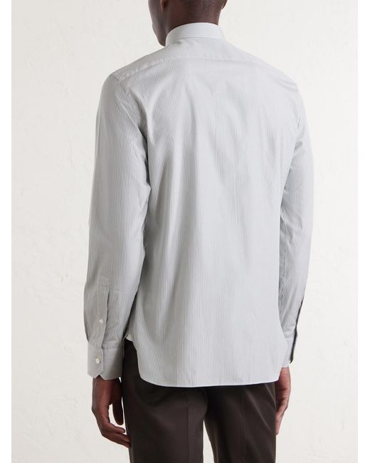 Zegna Gray Trofeo Stripped Cotton-poplin Shirt for men