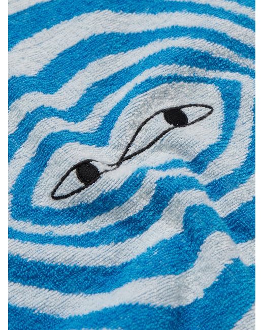 The Elder Statesman Blue Camp-Collar Embroidered Striped Organic Cotton-Terry Shirt for men
