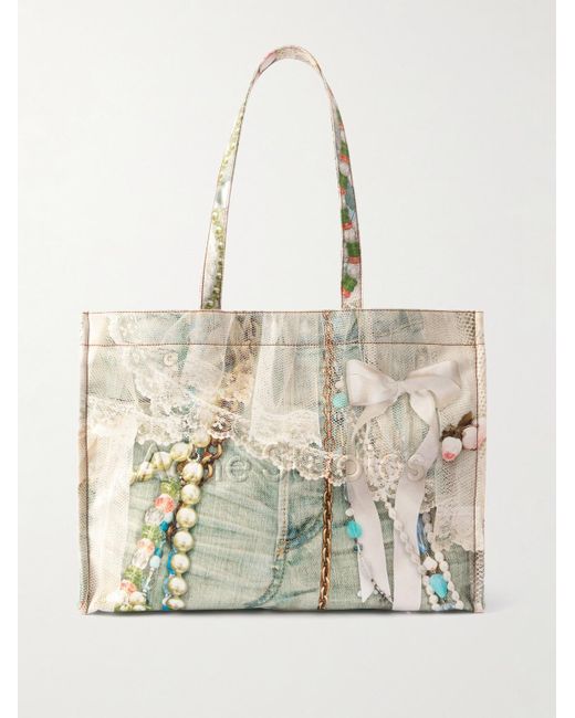 Acne Natural Printed Canvas Tote Bag for men