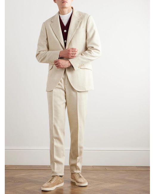 Brunello Cucinelli Natural Pinstriped Bouclé Suit Jacket for men