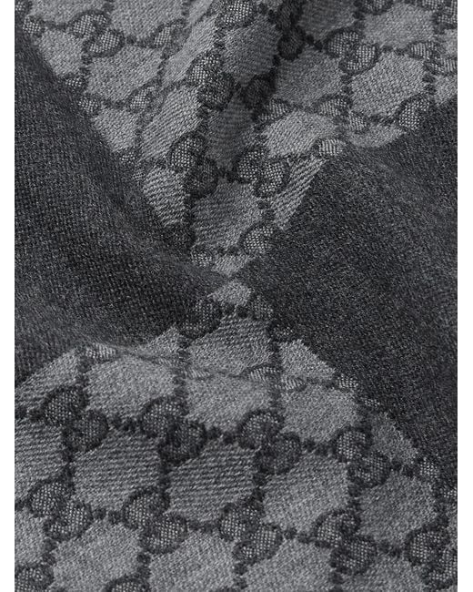 Gucci Gray Alfie Frayed Logo-Jacquard Wool Scarf for men