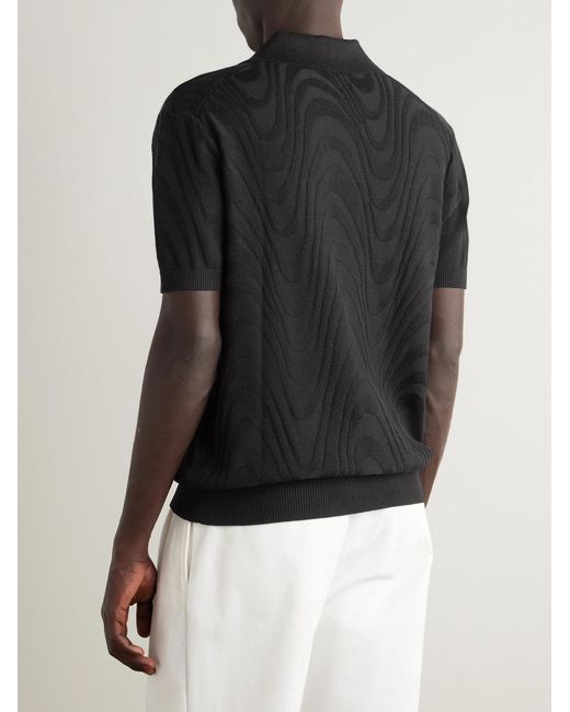 Frescobol Carioca Black Rino Cotton And Silk-Blend Polo Shirt for men