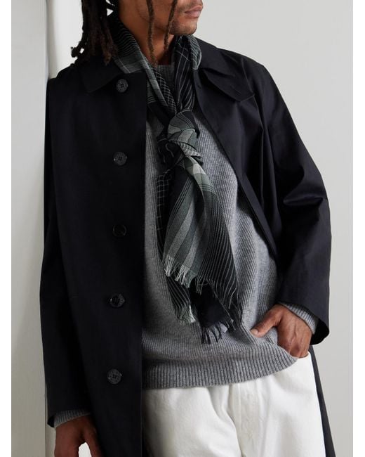 Johnstons White Fringed Checked Merino Wool Scarf for men