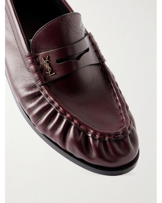 Saint Laurent Brown Logo-embellished Leather Penny Loafers for men