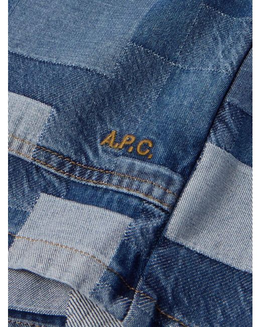 A.P.C. Blue Kerlouan Patchwork Stonewashed Denim Jacket for men