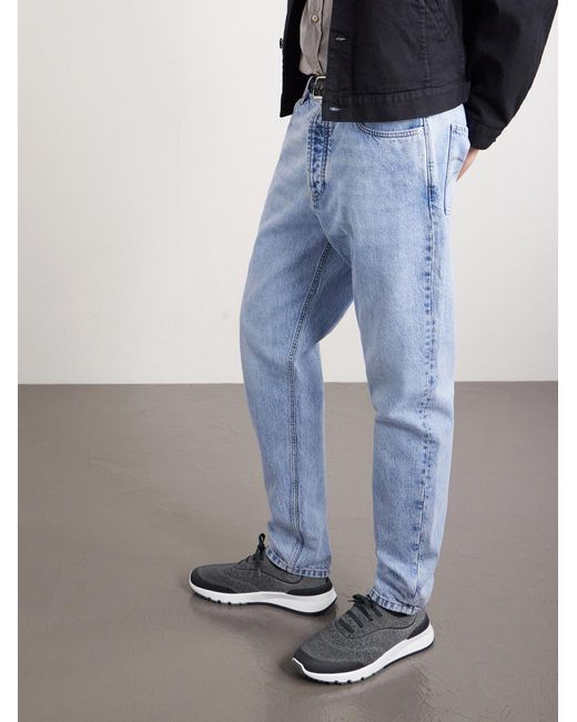 Brunello Cucinelli Blue Stretch-Knit Sneakers for men