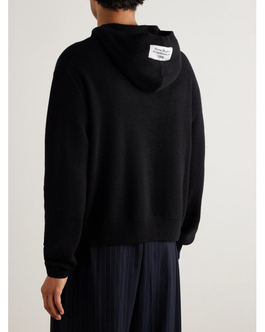 Acne Black Logo-Appliquéd Cashmere-Blend Hoodie for men