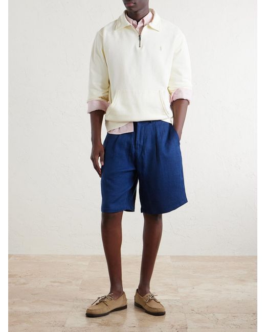 Oliver Spencer Blue Coney Straight-Leg Pleated Linen Shorts for men