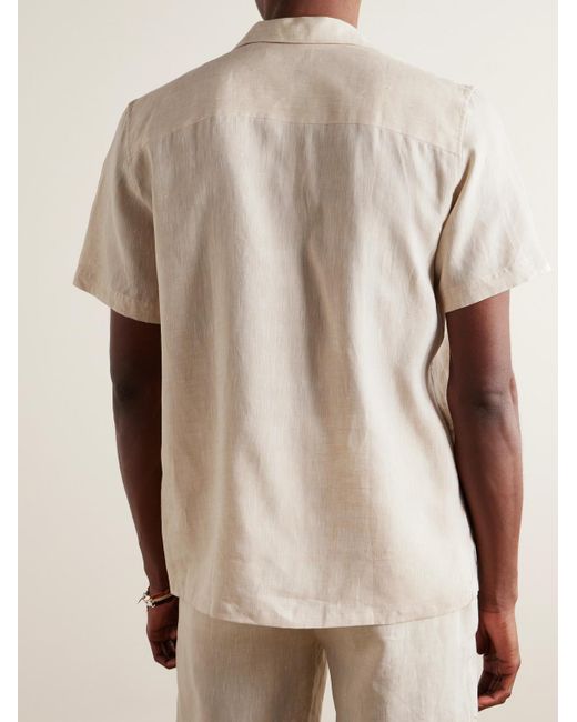 Canali Natural Camp-collar Linen-jacquard Shirt for men