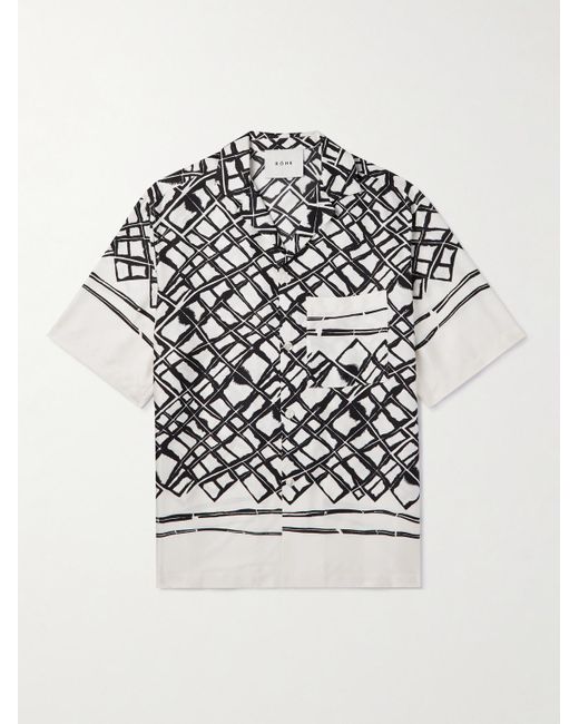 Rohe White Labyrinth Camp-collar Printed Silk Shirt for men
