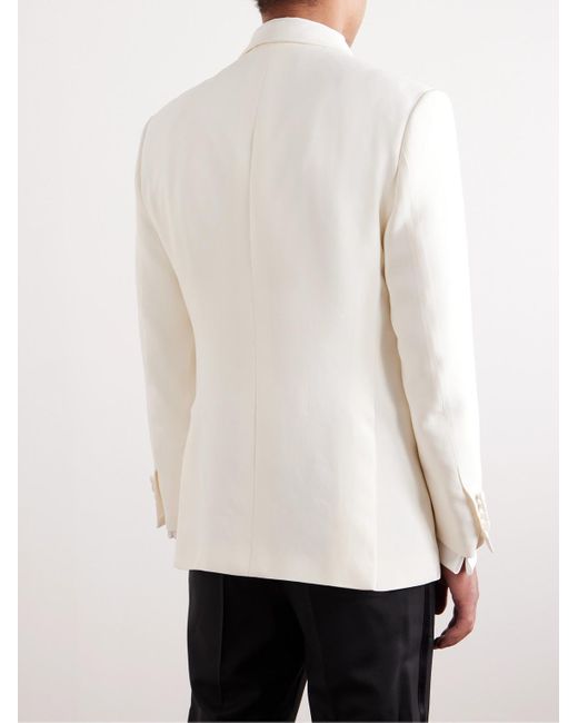 Brioni White Double-breasted Shawl-collar Silk-crepe Tuxedo Jacket for men
