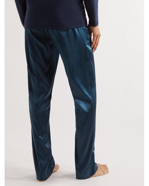 Tom Ford Blue Velvet-Trimmed Stretch-Silk Satin Pyjama Trousers for men