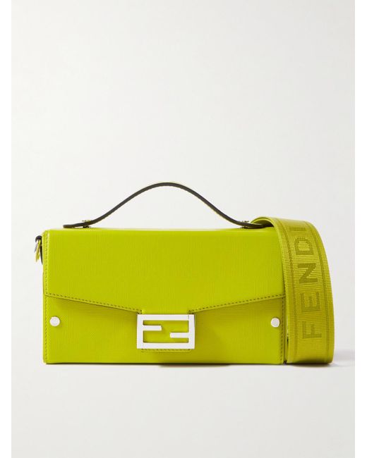 Fendi Yellow Soft Trunk Baguette Logo-embossed Leather Messenger Bag for men