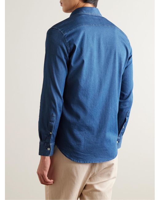 Camicia in chambray di misto cotone di Canali in Blue da Uomo