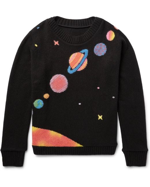 The Elder Statesman Black Solar System-intarsia Cashmere Sweater for men