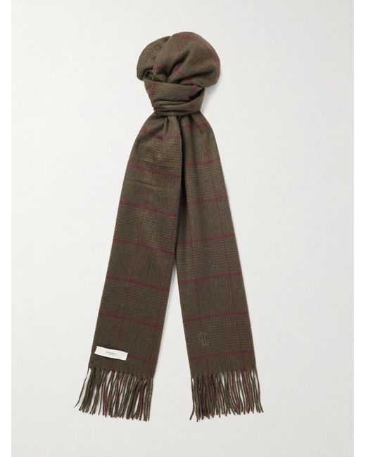 James Purdey & Sons White Logo-Embroidered Frayed Prince Of Wales Checked Cashmere Scarf for men