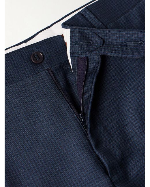 Canali Blue Slim-fit Checked Super 130s Wool Suit Trousers for men