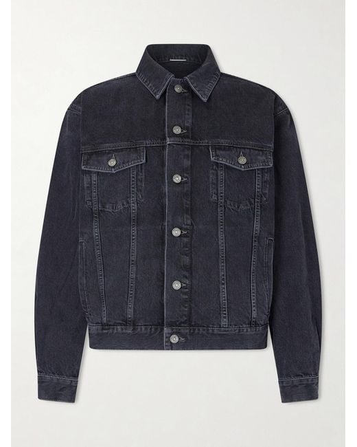 Saint Laurent Blue Leather-trimmed Denim Trucker Jacket for men