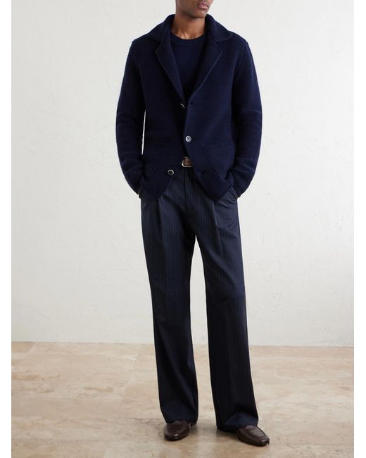 Altea Blue Knitted Virgin Wool Blazer for men