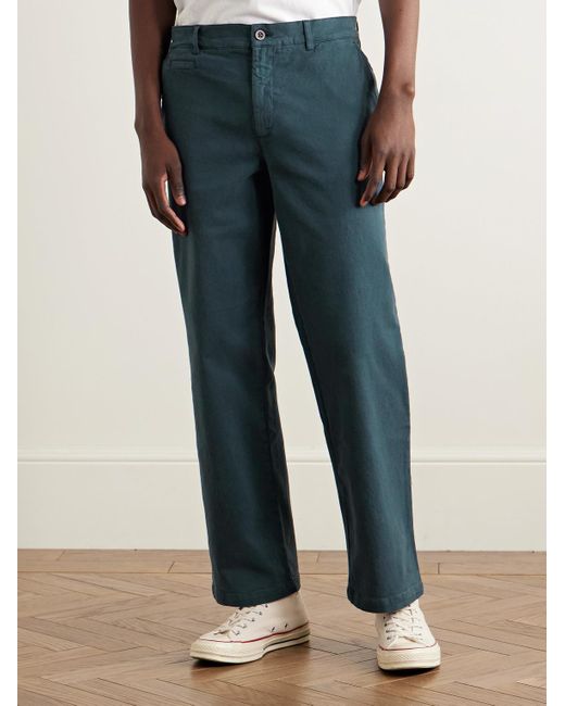 Portuguese Flannel Blue Labura Straight-Leg Organic Cotton-Blend Twill Trousers for men