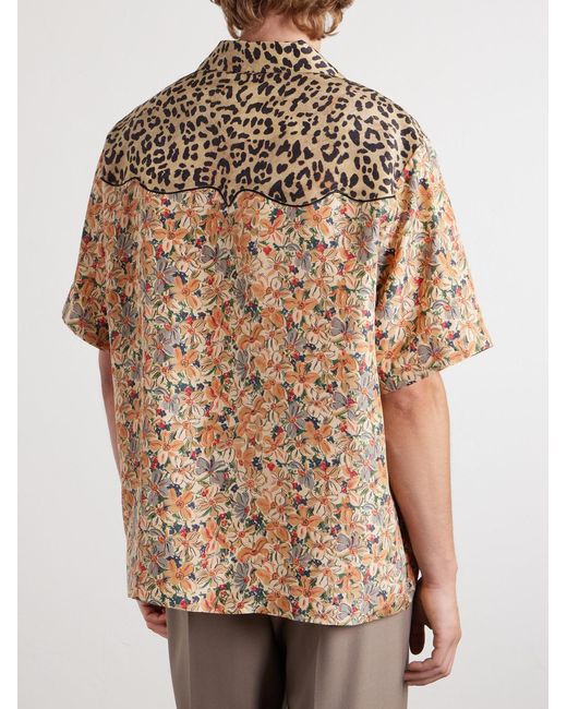 Valentino Garavani Natural Camp-Collar Printed Silk-Satin Shirt for men