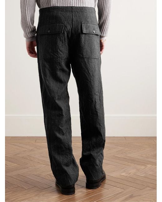 Kaptain Sunshine Black Take Easy Baker Straight-Leg Pinstriped Wool-Twill Drawstring Suit Trousers for men