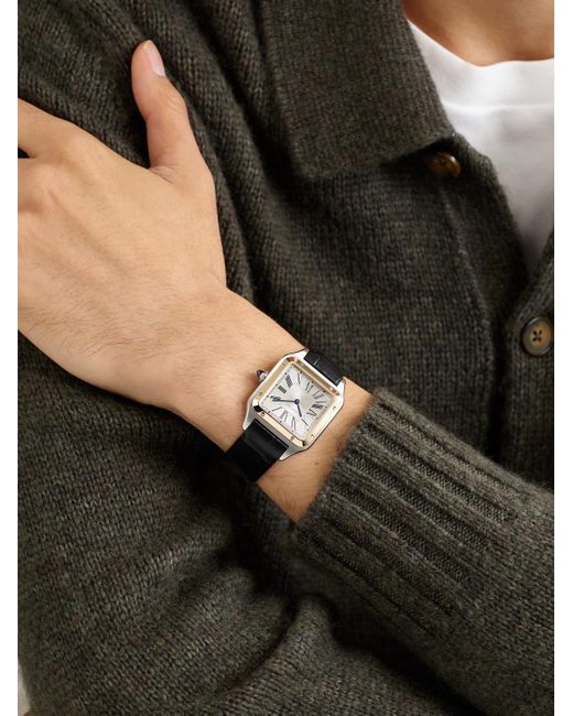 Cartier Black Santos-Dumont Large 18-Karat Rose And Stainless Steel Watch, Ref. W2Sa0037 for men